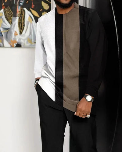 Men's Casual Color Blocking Long Sleeve Walking Suit-016