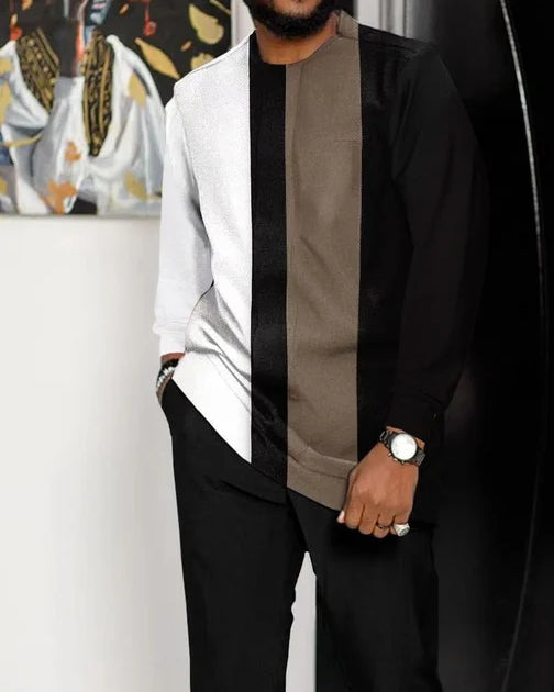 Men's Casual Color Blocking Long Sleeve Walking Suit-016