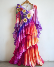 Load image into Gallery viewer, Rainbow Linen Ruffle Daisy Embroidery Irregular Dress 4d6d