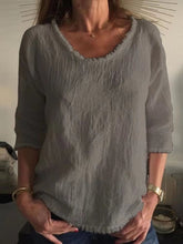 Load image into Gallery viewer, Cotton Linen Shirt Ladies Casual V-Neck Short Sleeve Solid Color Top
