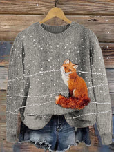 Load image into Gallery viewer, Fuzzy Fox in the Snow Embroidery Cozy Knit Sweater