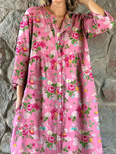 Load image into Gallery viewer, Women's Elegant Rose Floral Print Shirt Style Cotton and Linen Dress