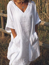 Load image into Gallery viewer, Plus Size Casual V Neck Half Sleeve Pockets Dresses