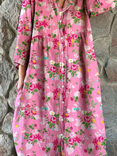Load image into Gallery viewer, Women's Elegant Rose Floral Print Shirt Style Cotton and Linen Dress