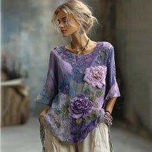 Load image into Gallery viewer, Vintage Bohemian Embroidered Floral Patchwork Linen T-shirt