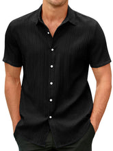 Load image into Gallery viewer, Men's Cotton And Linen Striped Jacquard Casual Loose Short-sleeved Shirt