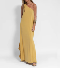 Load image into Gallery viewer, Elegant Solid Color One Shoulder Maxi Dress