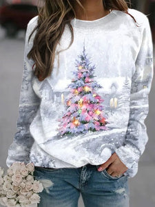 Women's Merry Christmas Tree Print Casual Long Sweatshirt