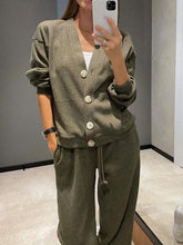 Load image into Gallery viewer, Women's Knitted Buttoned Jacket and Pants Two-piece Set