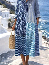 Load image into Gallery viewer, Women's Casual Cotton and Linen Geometric Pattern Printed Loose Short Sleeve Dress