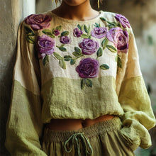 Load image into Gallery viewer, Vintage Floral Embroidery Women's Linen Loose Shirt