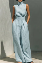 Load image into Gallery viewer, Women's Minimalist Cotton And Linen Blend Sleeveless Blouse And Wide-leg Pants Set