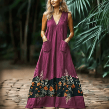 Load image into Gallery viewer, Women's Elegant Ethnic Splicing Oversized Sleeveless Linen Maxi Dress