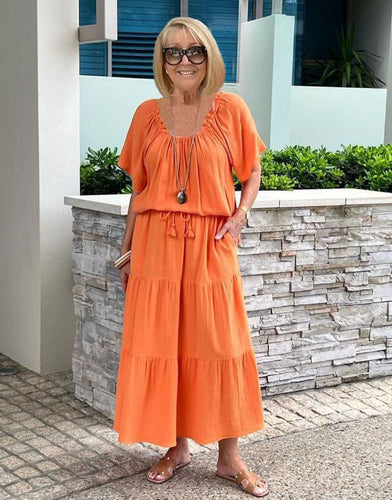 Waist-Tight Floral Midi Boho Beach Tunic  Dress