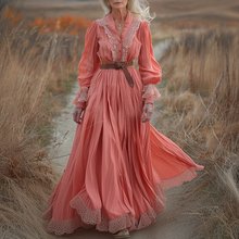 Load image into Gallery viewer, Women's Vintage V-neck Linen Pastoral Style Long-sleeve Maxi Long Dress