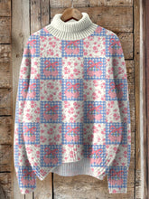 Load image into Gallery viewer, Lovely Cherry And Bow Tie Check Style Pattern Printed Knit Turtleneck Pullover Sweater