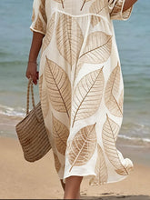 Load image into Gallery viewer, Women's Casual  Round Neck Mid Sleeve Print Cotton and Linen Dress