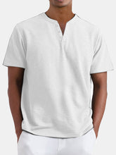 Load image into Gallery viewer, Men's Summer Solid Color Henley Short Sleeve T-shirt