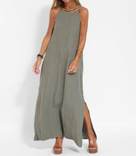 Load image into Gallery viewer, Elegant Solid Color Cotton Linen Sleeveless Long Dress