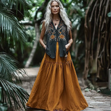 Load image into Gallery viewer, Women's Elegant Ethnic Floral Sleeveless Linen Maxi Dress