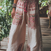 Load image into Gallery viewer, Bohemian Holiday Style Retro Linen Floral Ethnic Totem Print Casual Pants