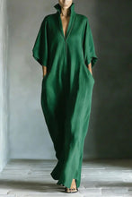 Load image into Gallery viewer, Women's Black Cotton Blend Fabric Oversized Kimono-Sleeve Maxi Dress With Pockets