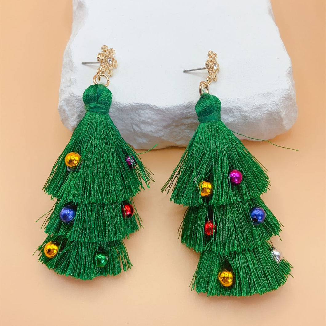 Christmas Tree Tassel Long Earrings