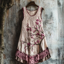Load image into Gallery viewer, Women's Cherry Blossom Embroidery Art Linen Tank Dress 4902