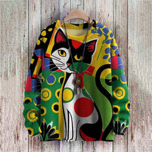 Load image into Gallery viewer, Abstract Art Cat Multicolor Print Casual Pullover Knitted Sweater