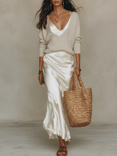 Load image into Gallery viewer, Effortless Ivory Knit &amp; Satin Midi Ensemble