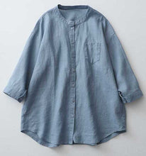 Load image into Gallery viewer, Casual Linen Stand Collar Three-quarter Sleeve Loose Shirt