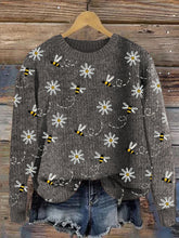 Load image into Gallery viewer, Flying Bees Floral Embroidery Pattern Cozy Knit Sweater