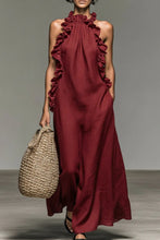 Load image into Gallery viewer, Women's Minimalist Linen-blend Sleeveless Maxi Dress With Ruffle Details