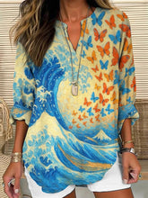 Load image into Gallery viewer, Great Wave Butterfly Japanese Art Comfy Linen Tunic