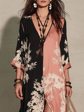 Load image into Gallery viewer, Effortless Boho Two-Tone Floral Slit Maxi Dress