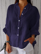 Load image into Gallery viewer, Women's Cotton and Linen Solid Color Casual Shirt