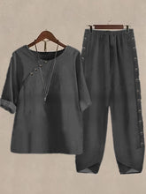 Load image into Gallery viewer, 5/4 Sleeved Cotton Linen Top And Pants Two-piece Set