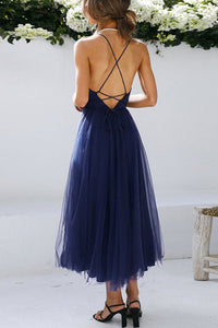 Feeling Romantic V Neck Tulle Midi Dress