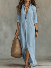 Load image into Gallery viewer, Black Button-Front Bohemian Shirt Maxi Dress