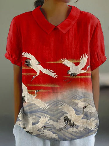 Women's Crane Art Short-sleeved Top