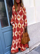 Load image into Gallery viewer, Long Sleeves Loose Printed V-Neck Maxi Dresses