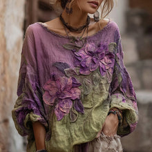 Load image into Gallery viewer, Vintage Purple Flowers Art Gradient Linen Shirt