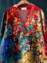 Load image into Gallery viewer, Women's Butterfly Print Casual Cotton And Linen V-neck Shirt