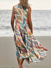 Load image into Gallery viewer, Colourful Leaf Print Womens Pocket Pinafore Linen Dress