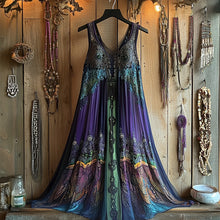 Load image into Gallery viewer, Women's Vintage Viking Tree Of Life Gradient Linen Sleeveless Dress