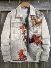 Load image into Gallery viewer, Vintage Horse Print Casual Denim Jacket
