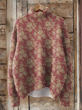 Load image into Gallery viewer, Vintage Style Floral Pattern Printed Knit Turtleneck Pullover Sweater