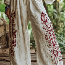 Load image into Gallery viewer, Bohemian Holiday Style Retro Linen Floral Ethnic Totem Print Casual Pants
