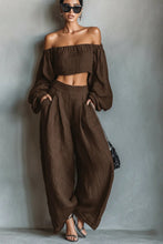 Load image into Gallery viewer, Women's Minimalist Linen Blend Strapless Long-sleeved Blouse And Wide-leg Pants Set
