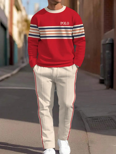 Men's Simple Colorblock Round Neck Casual Sports Set 0110